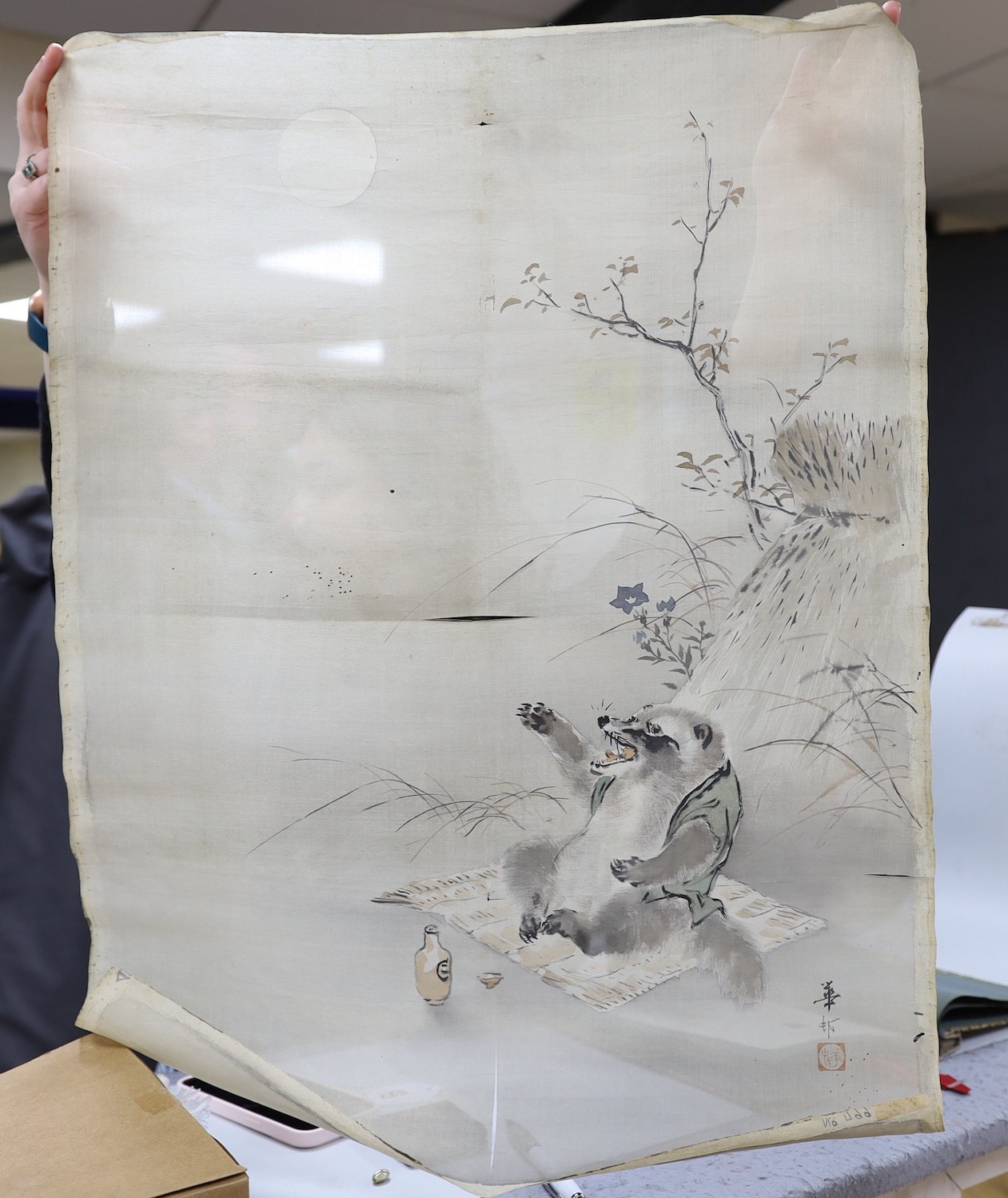 A Chinese landscape scroll painting and a Japanese scroll